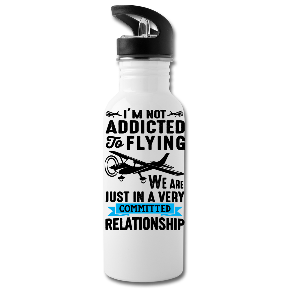 Not Addicted To Flying - Black - Water Bottle - white