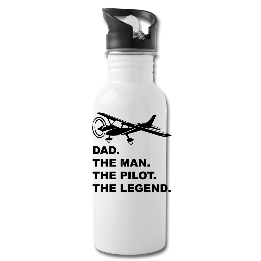 Dad - Man - Pilot - Legend - Black - Water Bottle - white