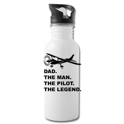 Dad - Man - Pilot - Legend - Black - Water Bottle - white