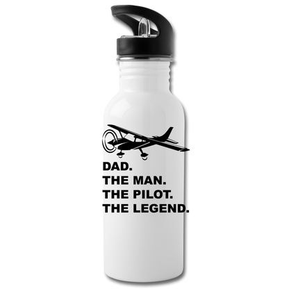 Dad - Man - Pilot - Legend - Black - Water Bottle - white