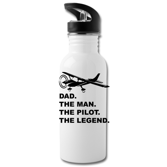 Dad - Man - Pilot - Legend - Black - Water Bottle - white