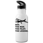 Dad - Man - Pilot - Legend - Black - Water Bottle - white