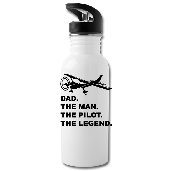 Dad - Man - Pilot - Legend - Black - Water Bottle - white