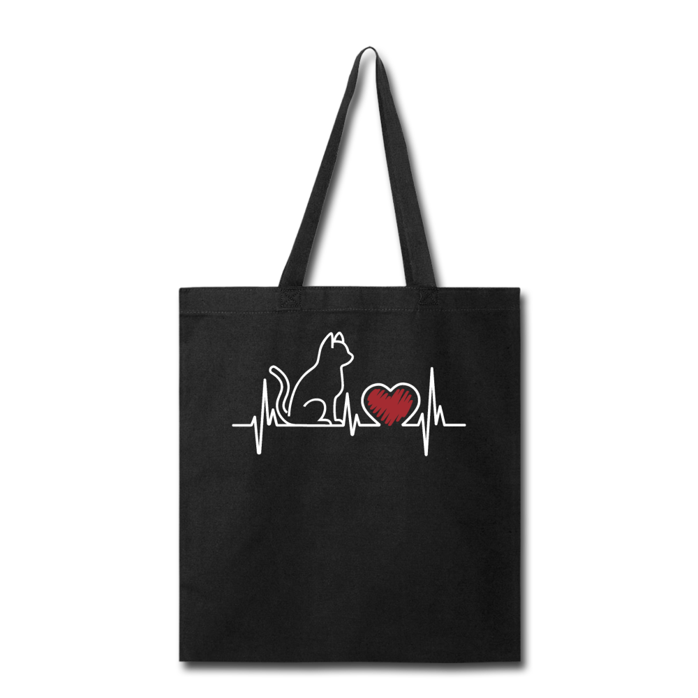 Cat EKG - White - Tote Bag - black