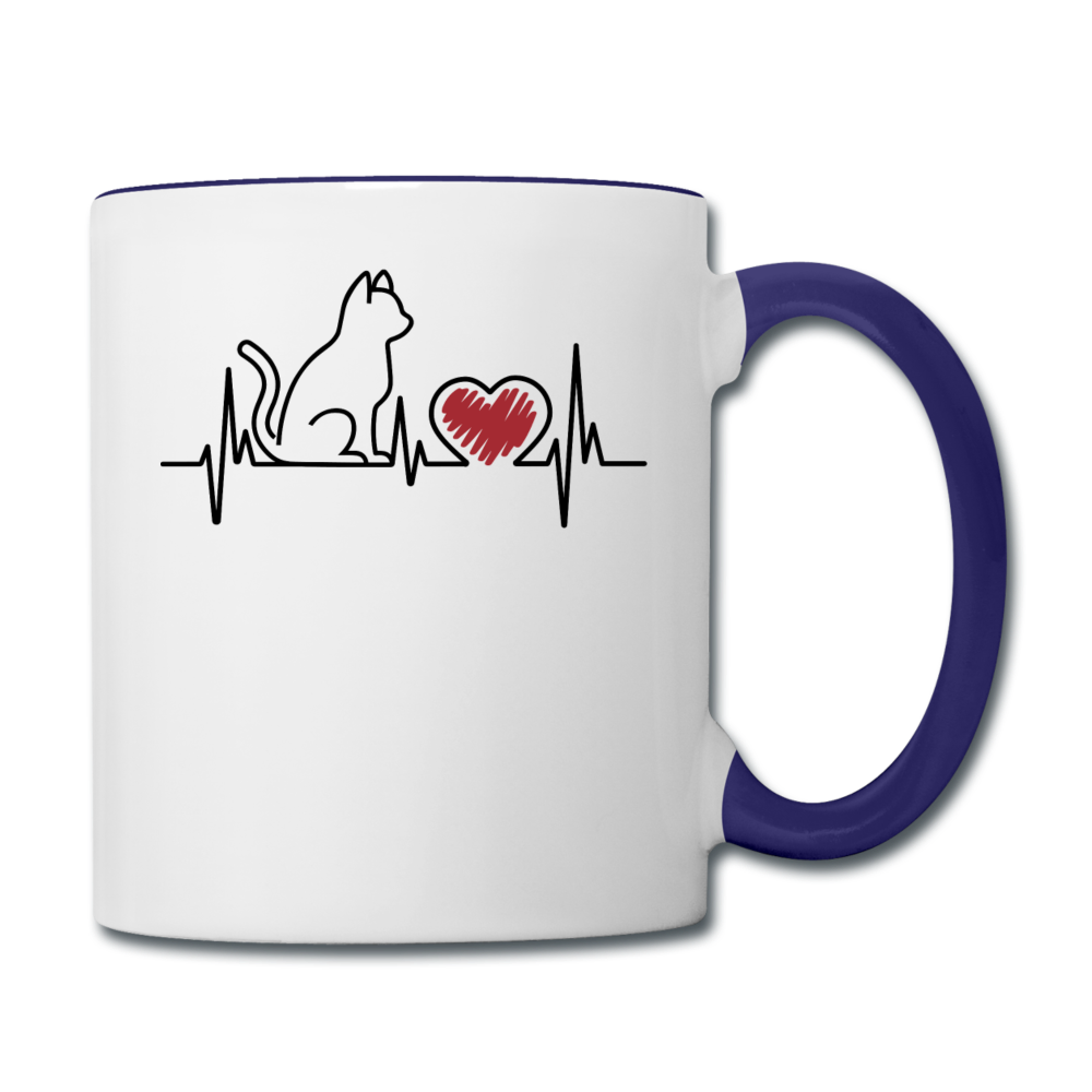 Cat EKG - Black - Contrast Coffee Mug - white/cobalt blue