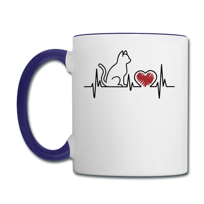 Cat EKG - Black - Contrast Coffee Mug - white/cobalt blue