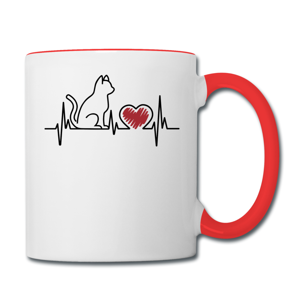 Cat EKG - Black - Contrast Coffee Mug - white/red