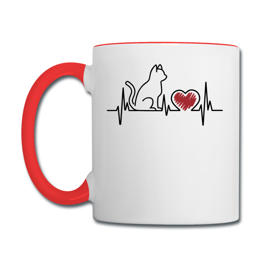 Cat EKG - Black - Contrast Coffee Mug - white/red