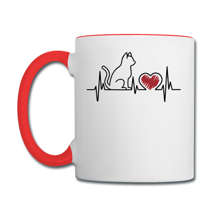 Cat EKG - Black - Contrast Coffee Mug - white/red