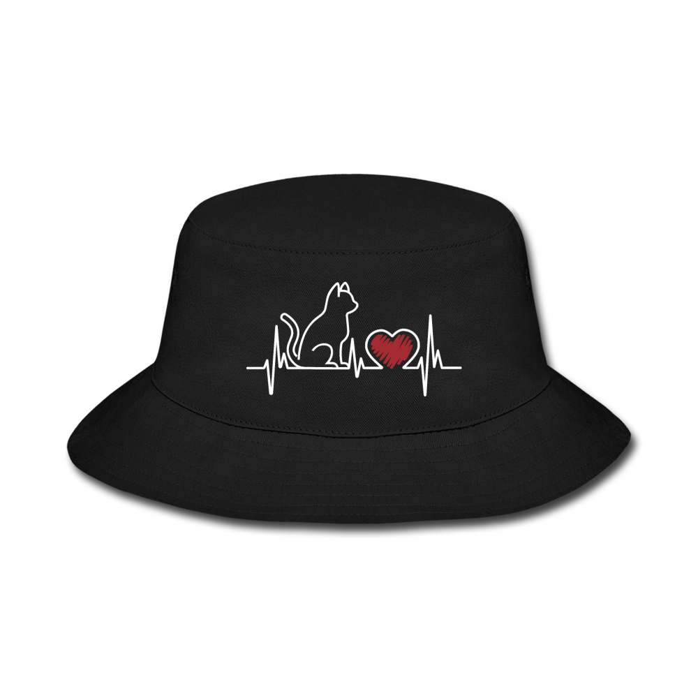 Cat EKG - White - Bucket Hat - black