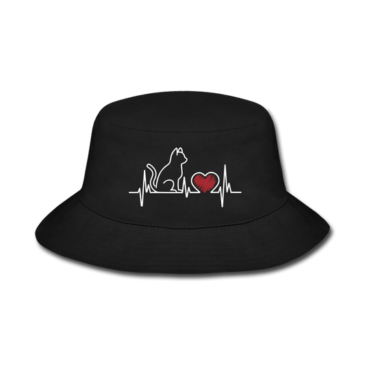 Cat EKG - White - Bucket Hat - black