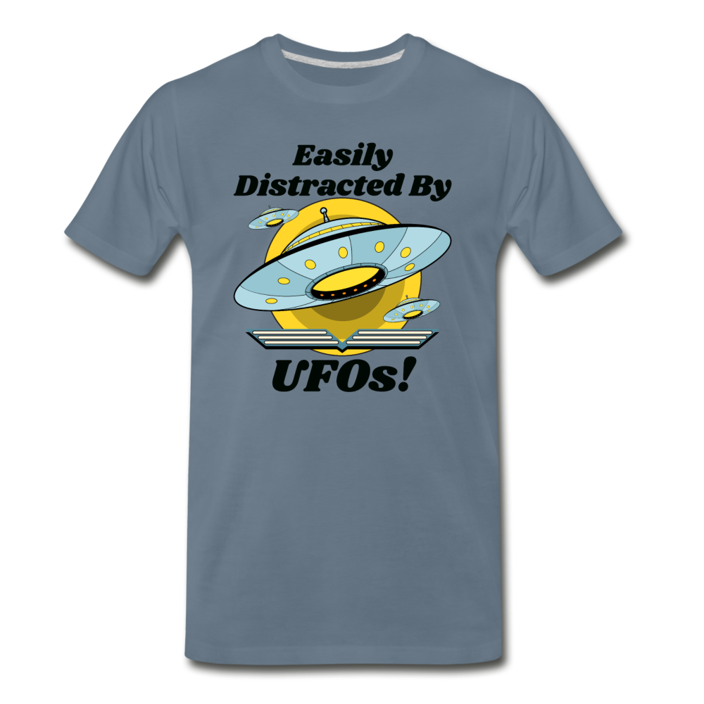 Easily Distracted - UFOs - Men's Premium T-Shirt - steel blue