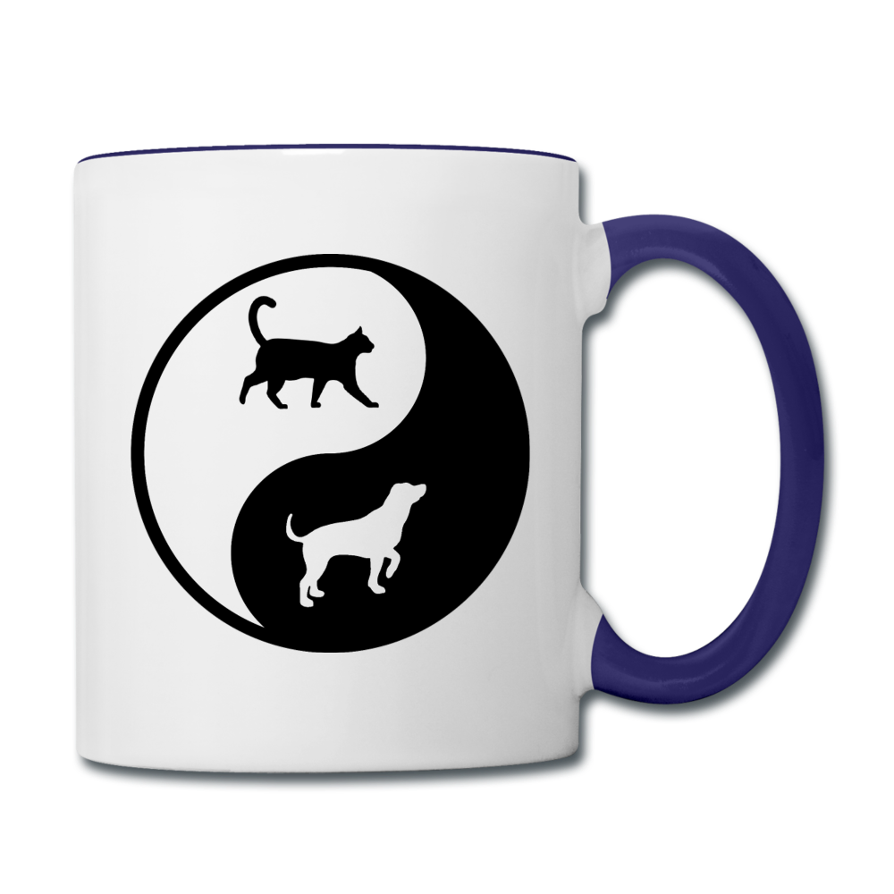 Yin And Yang - Cat And Dog - Contrast Coffee Mug - white/cobalt blue