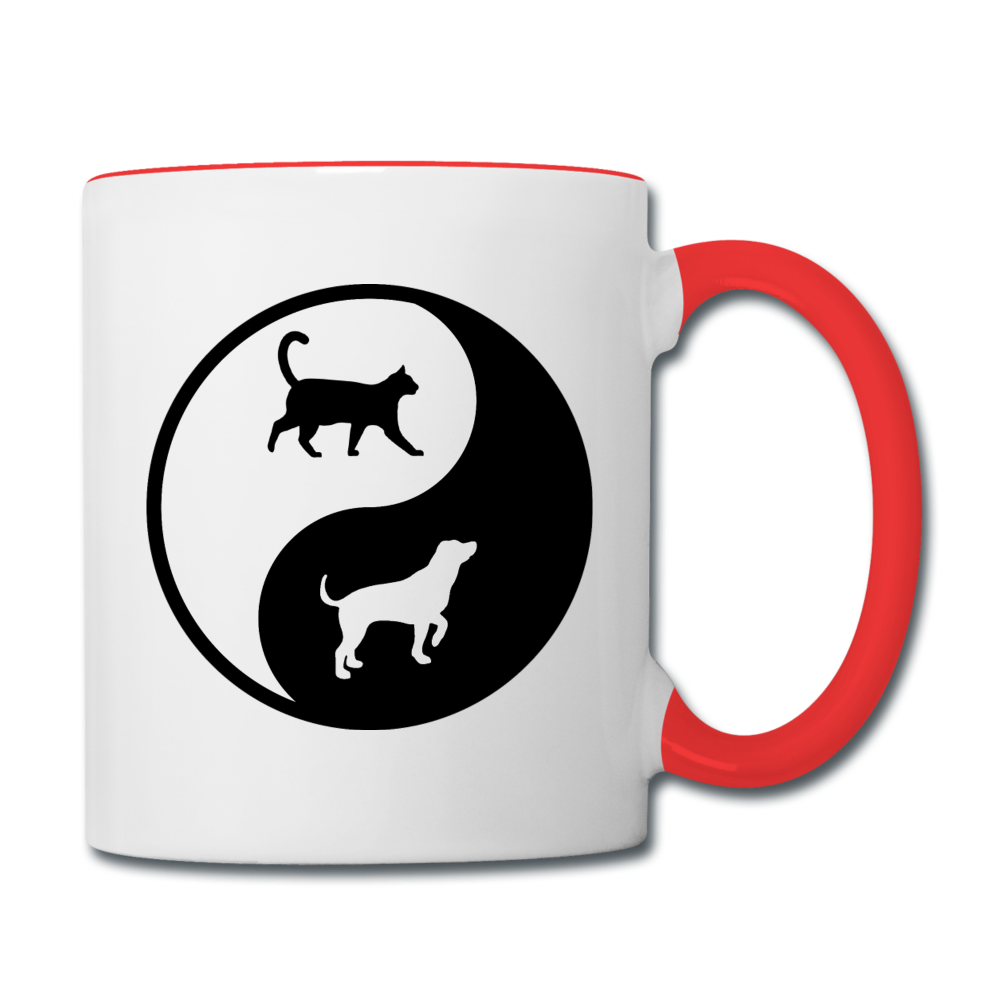 Yin And Yang - Cat And Dog - Contrast Coffee Mug - white/red