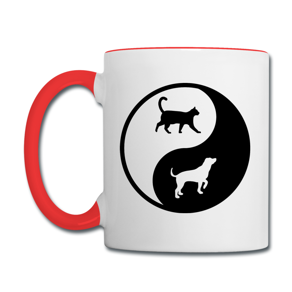 Yin And Yang - Cat And Dog - Contrast Coffee Mug - white/red