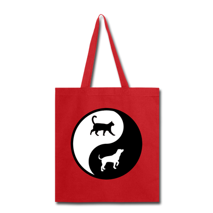 Yin And Yang - Cat And Dog - Tote Bag - red