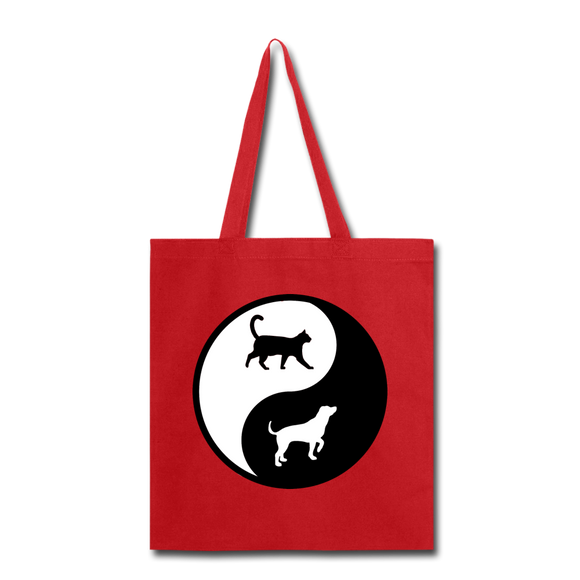 Yin And Yang - Cat And Dog - Tote Bag - red