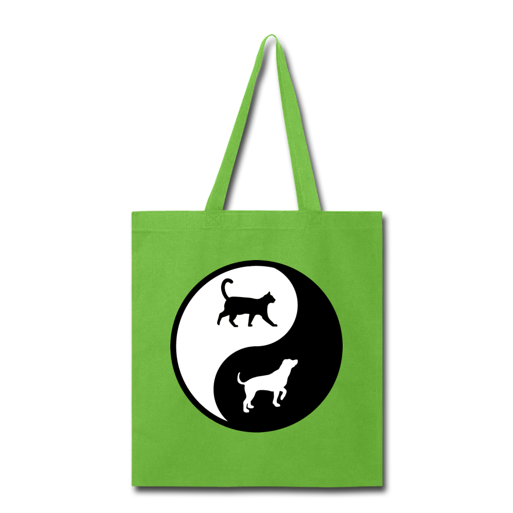 Yin And Yang - Cat And Dog - Tote Bag - lime green