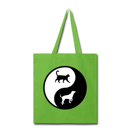 Yin And Yang - Cat And Dog - Tote Bag - lime green