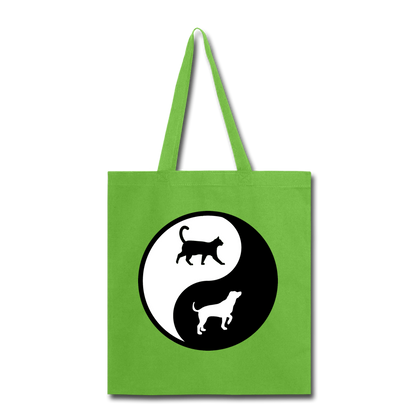 Yin And Yang - Cat And Dog - Tote Bag - lime green