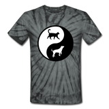 Yin And Yang - Cat And Dog - Unisex Tie Dye T-Shirt - spider black