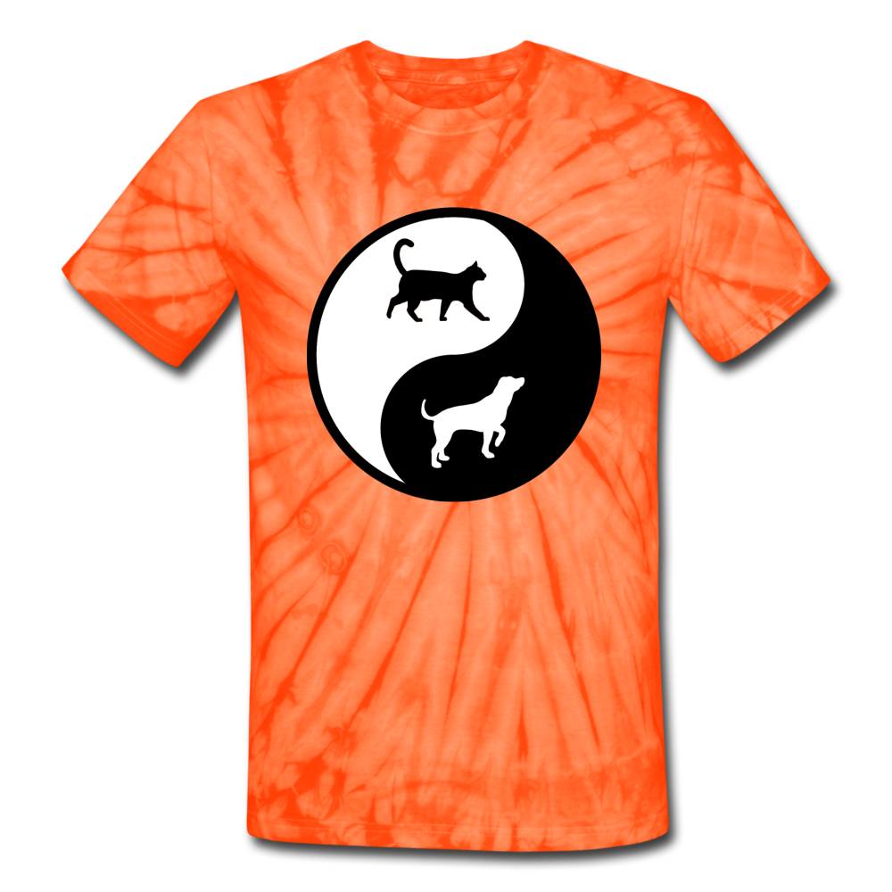 Yin And Yang - Cat And Dog - Unisex Tie Dye T-Shirt - spider orange