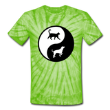 Yin And Yang - Cat And Dog - Unisex Tie Dye T-Shirt - spider lime green