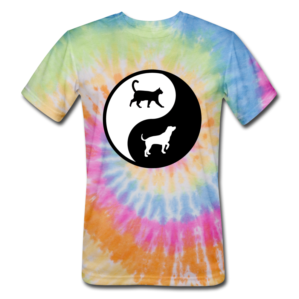 Yin And Yang - Cat And Dog - Unisex Tie Dye T-Shirt - rainbow