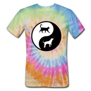 Yin And Yang - Cat And Dog - Unisex Tie Dye T-Shirt - rainbow