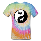 Yin And Yang - Cat And Dog - Unisex Tie Dye T-Shirt - rainbow