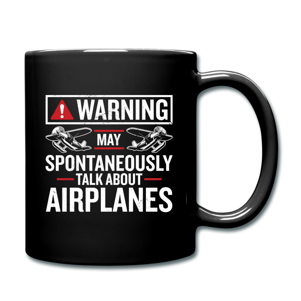 Warning Talk About Airplanes - Full Color Mug - black