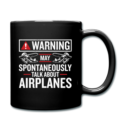 Warning Talk About Airplanes - Full Color Mug - black