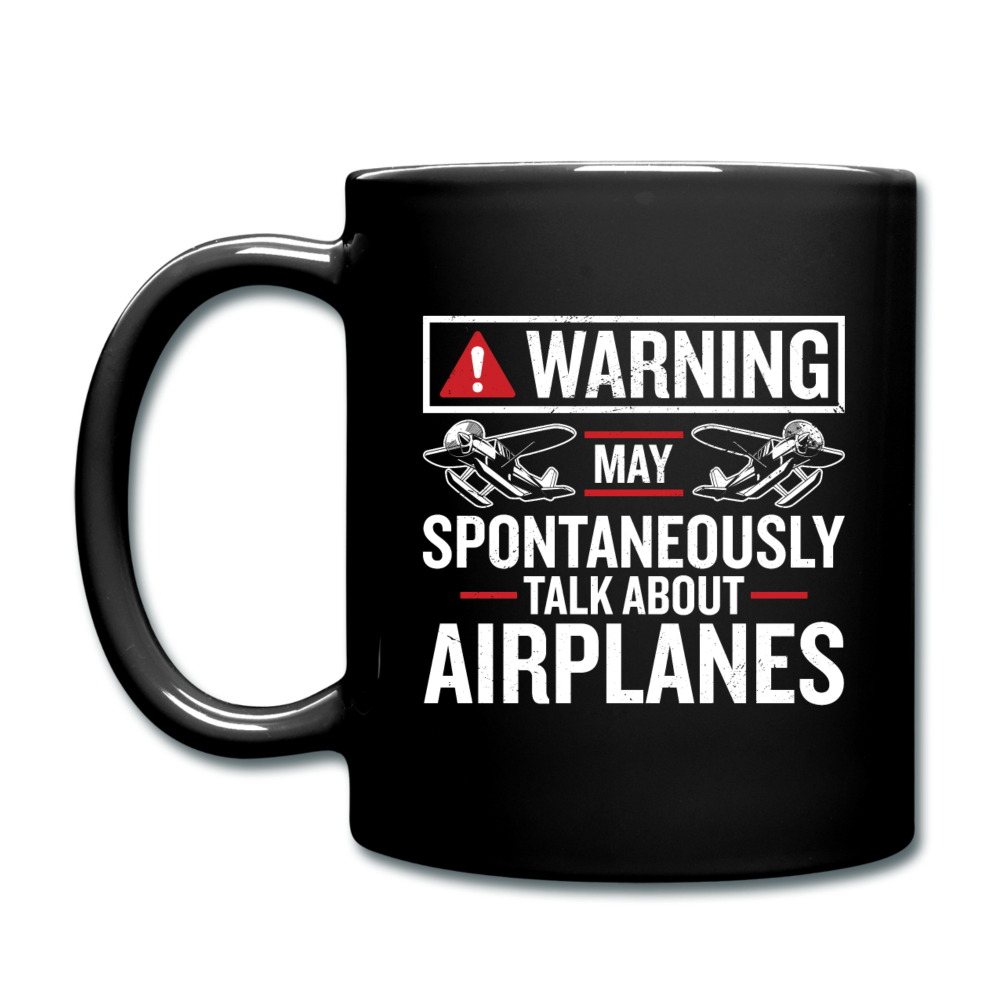 Warning Talk About Airplanes - Full Color Mug - black