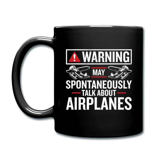 Warning Talk About Airplanes - Full Color Mug - black