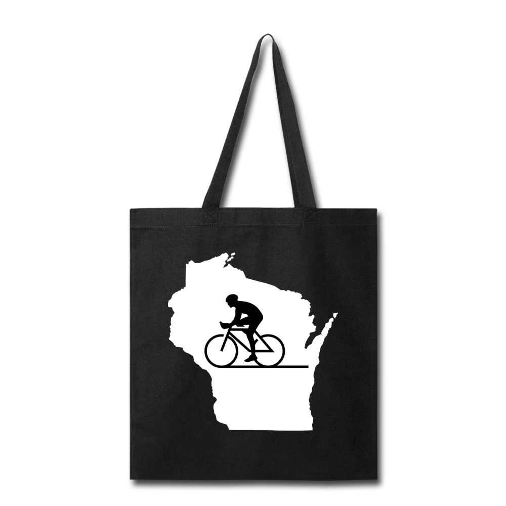 Bike Wisconsin - State - White - Tote Bag - black