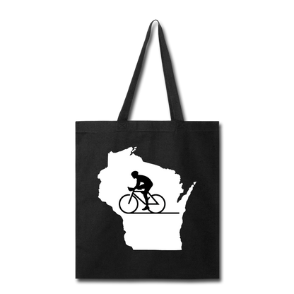 Bike Wisconsin - State - White - Tote Bag - black