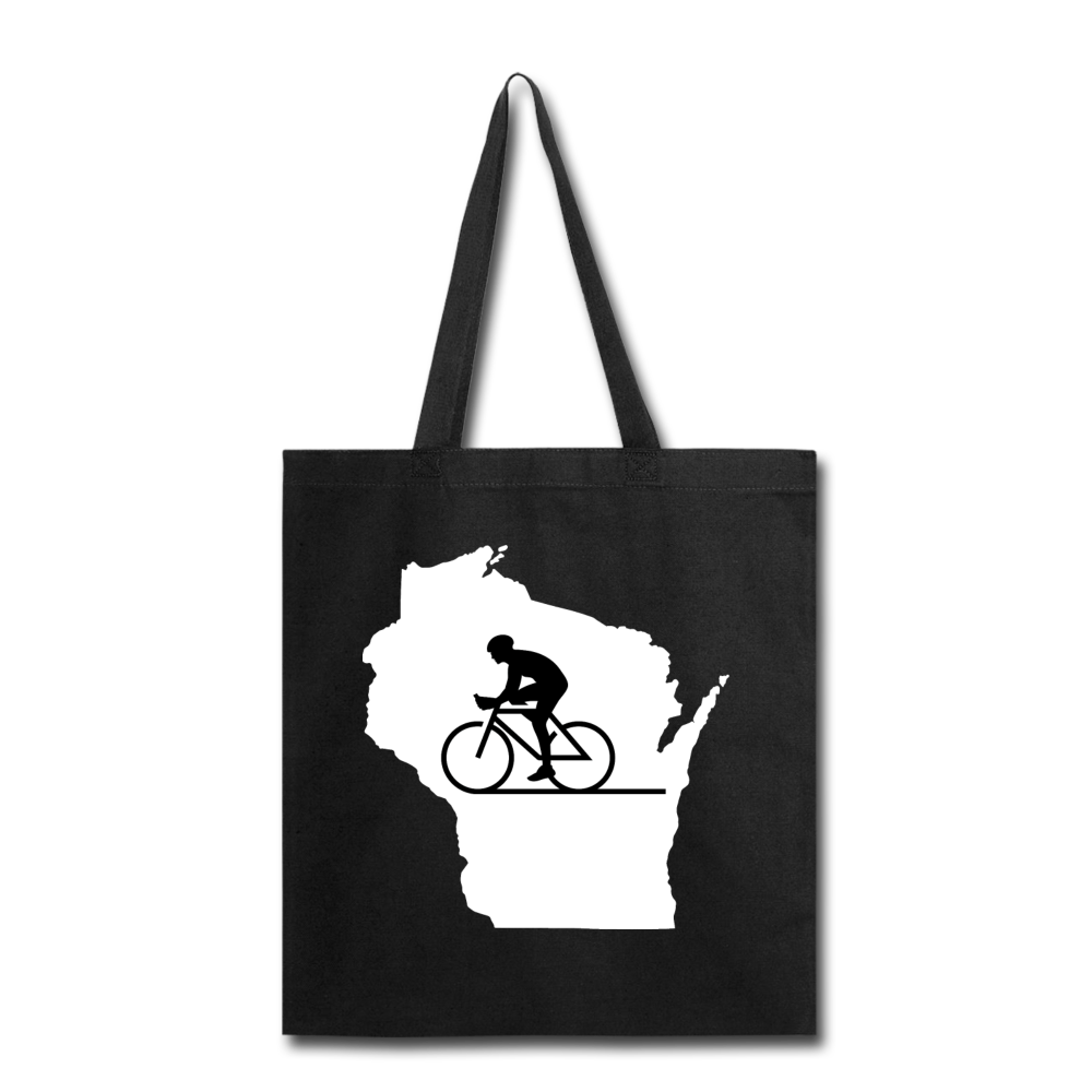 Bike Wisconsin - State - White - Tote Bag - black