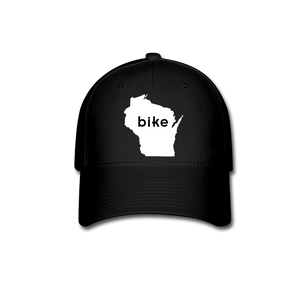 Bike Wisconsin - Word - White - Baseball Cap - black