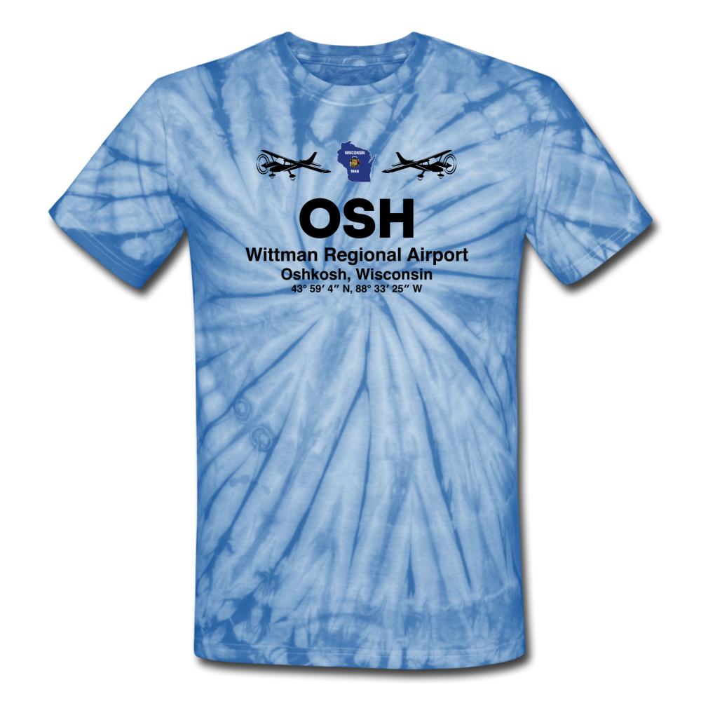 OSH - Wittman Regional - Black - Unisex Tie Dye T-Shirt - spider baby blue