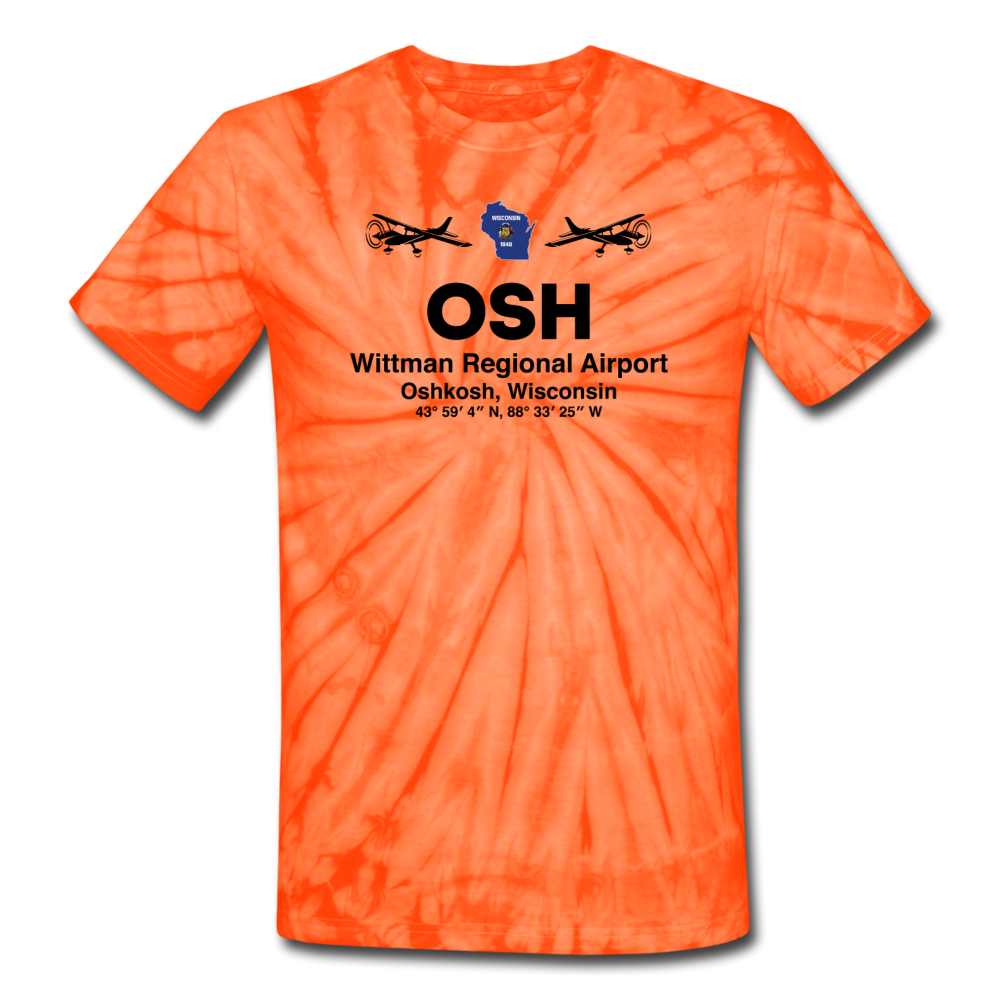 OSH - Wittman Regional - Black - Unisex Tie Dye T-Shirt - spider orange