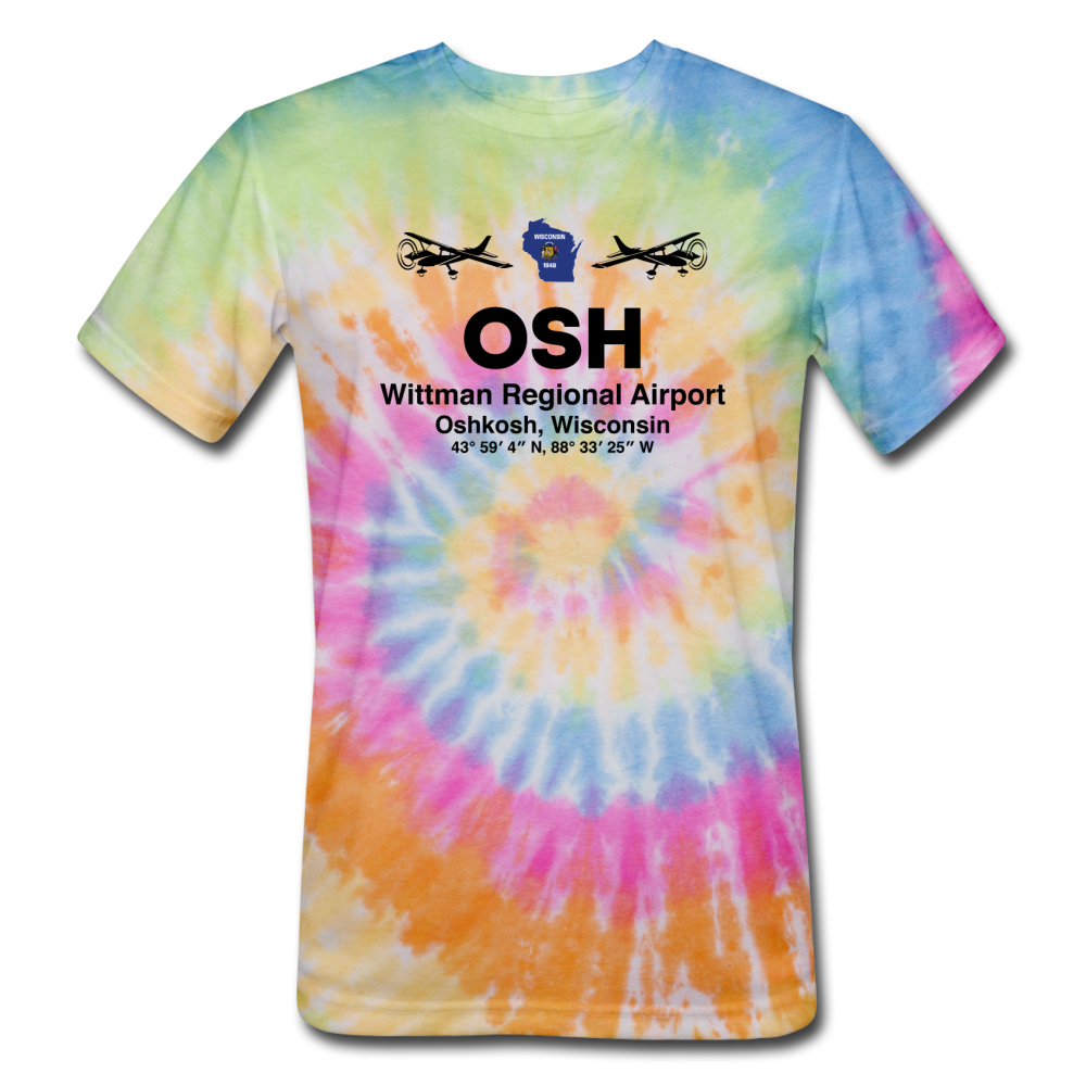 OSH - Wittman Regional - Black - Unisex Tie Dye T-Shirt - rainbow