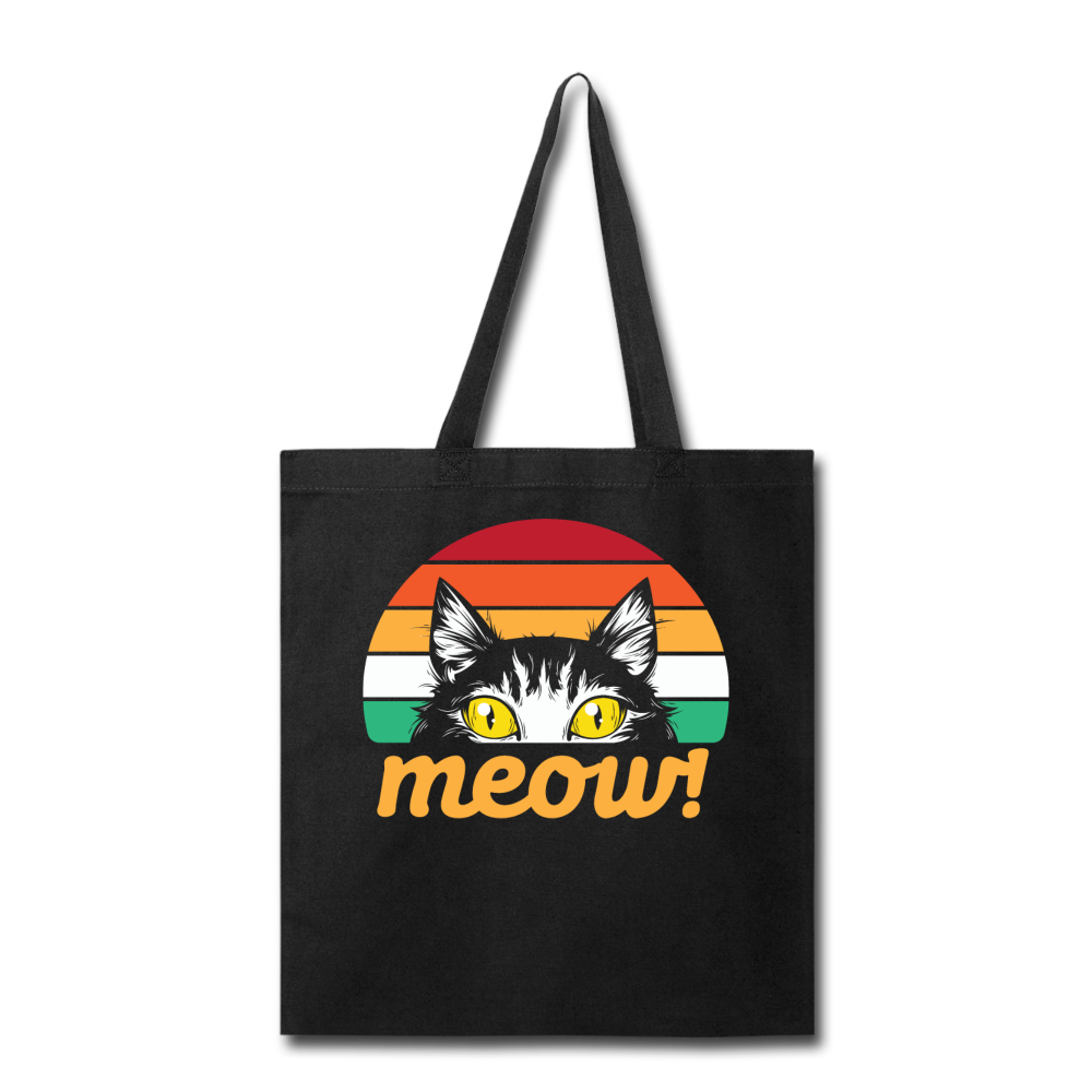 Meow - Retro Cat - Tote Bag - black