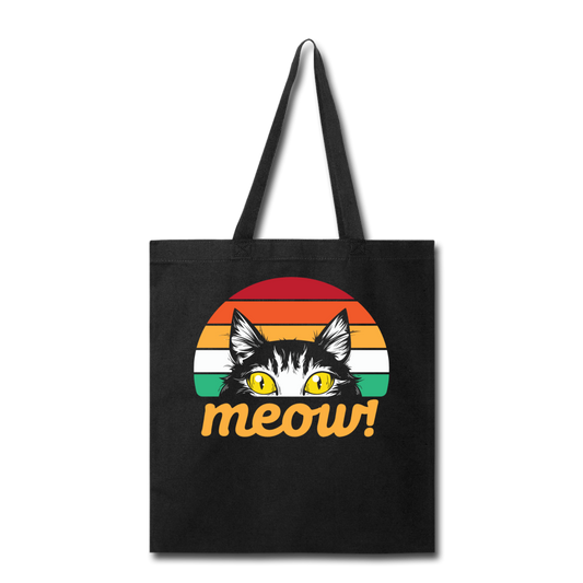 Meow - Retro Cat - Tote Bag - black