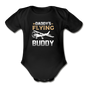 Daddy's Flying Buddy - Organic Short Sleeve Baby Bodysuit - black