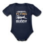 Daddy's Flying Buddy - Organic Short Sleeve Baby Bodysuit - dark navy