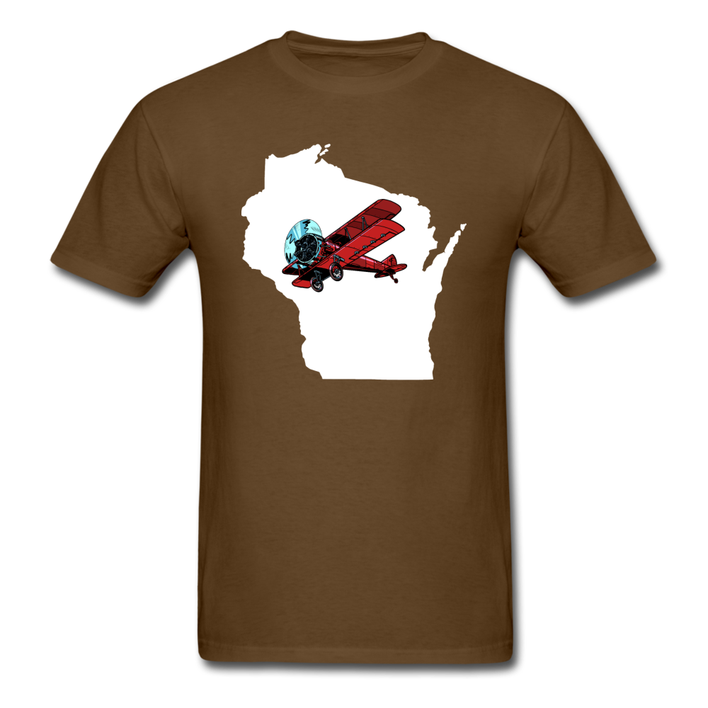 Fly Wisconsin - State - White - Biplane - Unisex Classic T-Shirt - brown