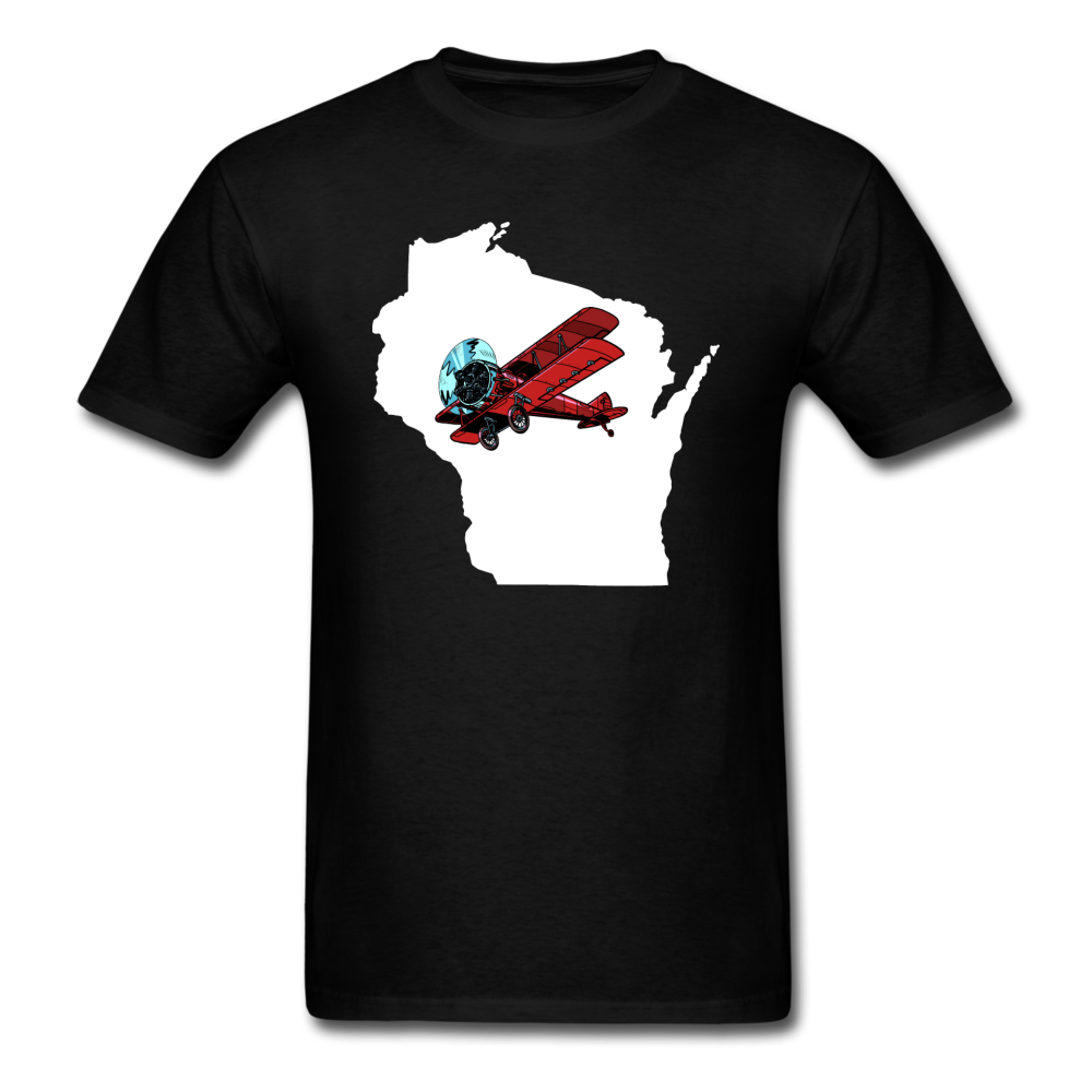 Fly Wisconsin - State - White - Biplane - Unisex Classic T-Shirt - black