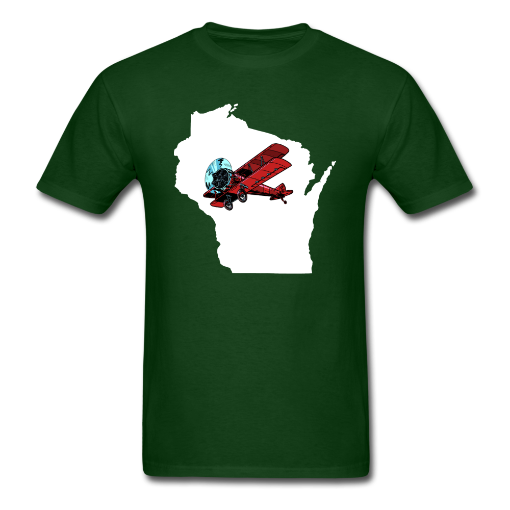 Fly Wisconsin - State - White - Biplane - Unisex Classic T-Shirt - forest green