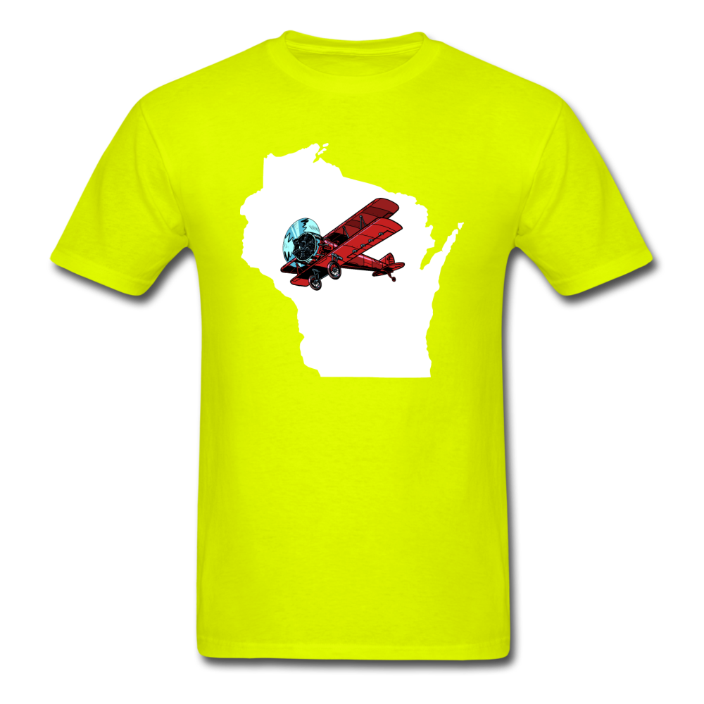 Fly Wisconsin - State - White - Biplane - Unisex Classic T-Shirt - safety green