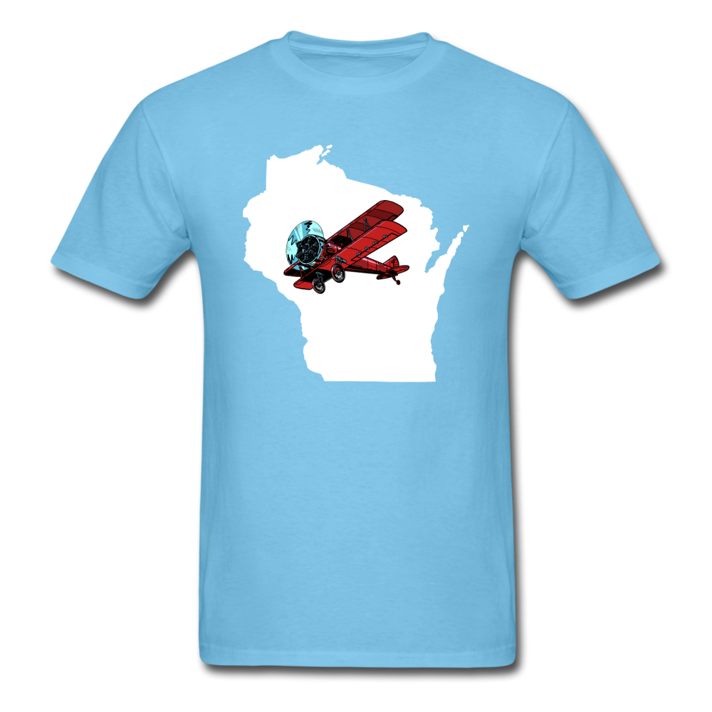 Fly Wisconsin - State - White - Biplane - Unisex Classic T-Shirt - aquatic blue